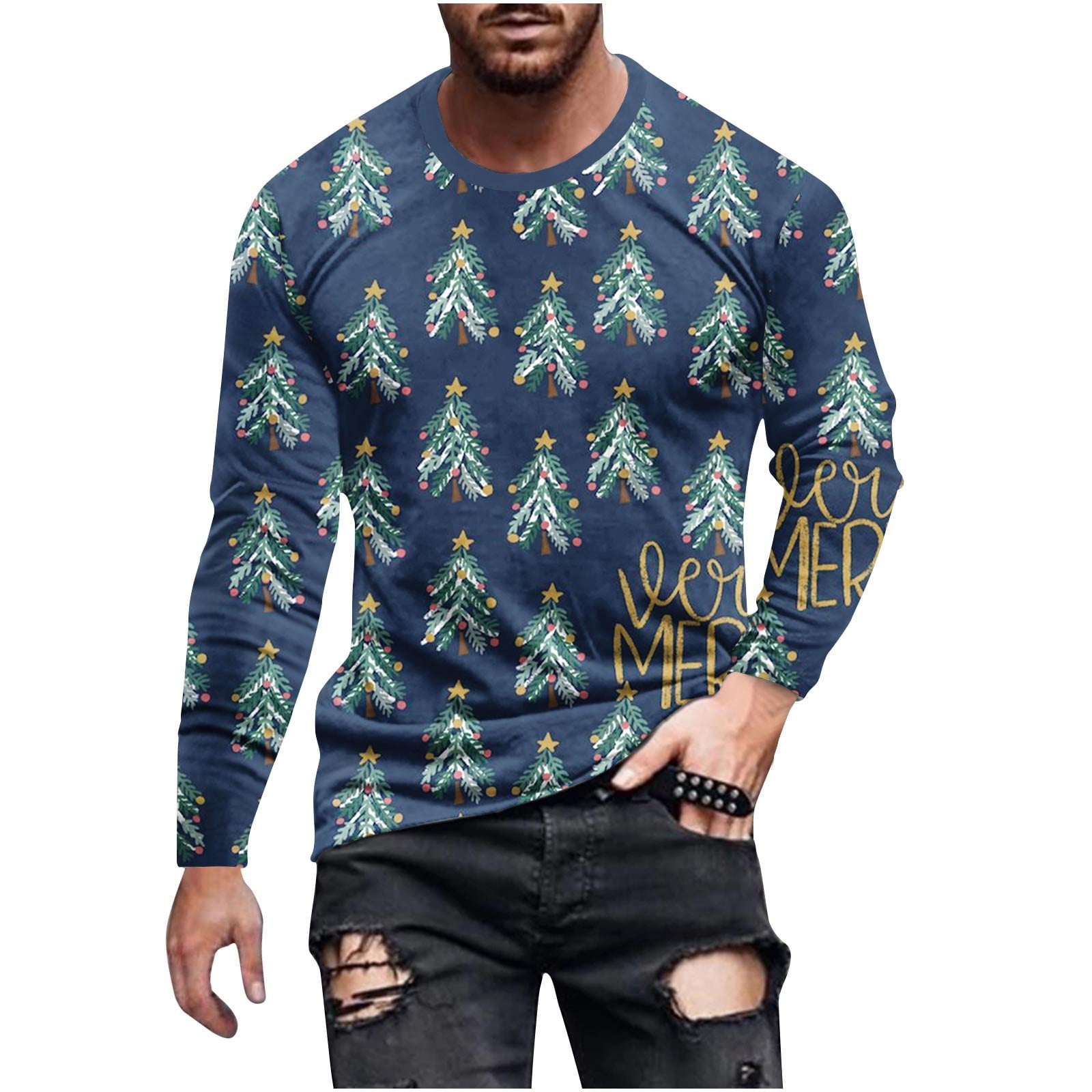 Fiudx Mens Ugly Christmas Sweaters Clearance Sale Christmas Sweatshirt Casual Long Sleeve Tee