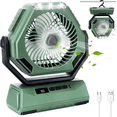 thumbnail image 1 of Fiuion 10400mAh Camping Fan with LED Lantern 3 Speed Rechargeable Tent Fan 270° Rotation Green, 1 of 10