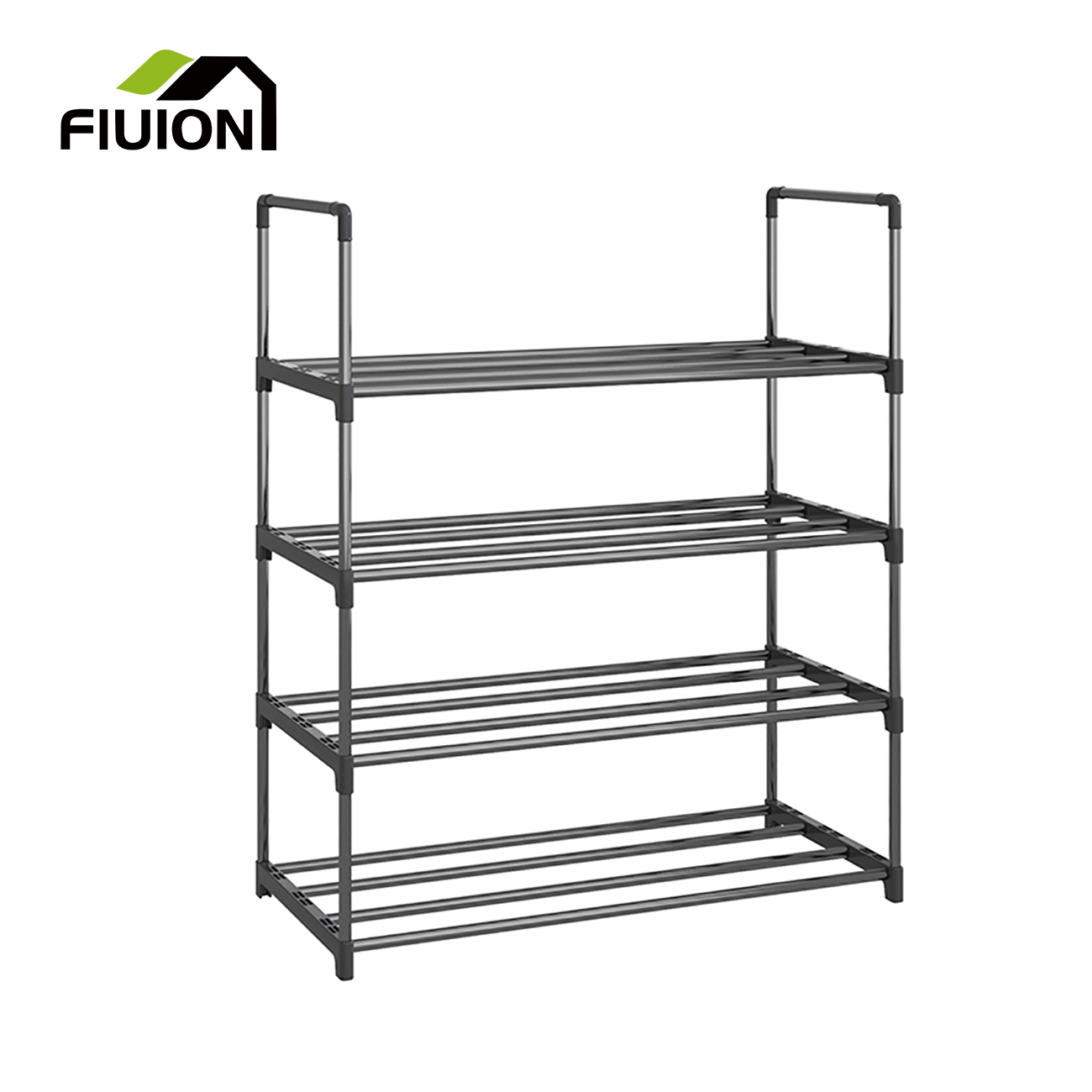 Mainstays 4Tier Shoe Rack Black Rod, Steel Powder Coating Silver, up