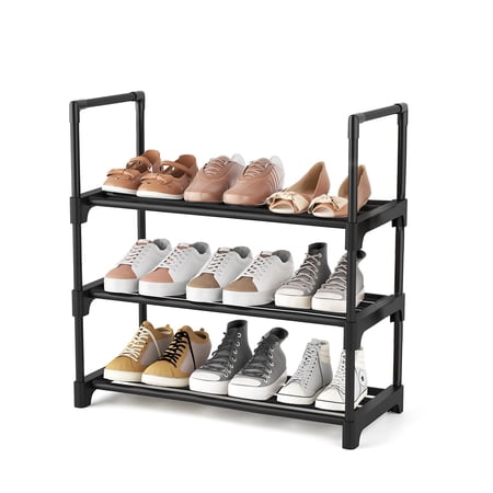Fiuion Shoe Rack Multi-tier Metal Shoe Racks 9 Pairs Shoe Organizer Storage Freestanding Stainless Steel Shoe Shelf for Closet, Hallway, Entryway, Black, 3-Tier, 23.6in