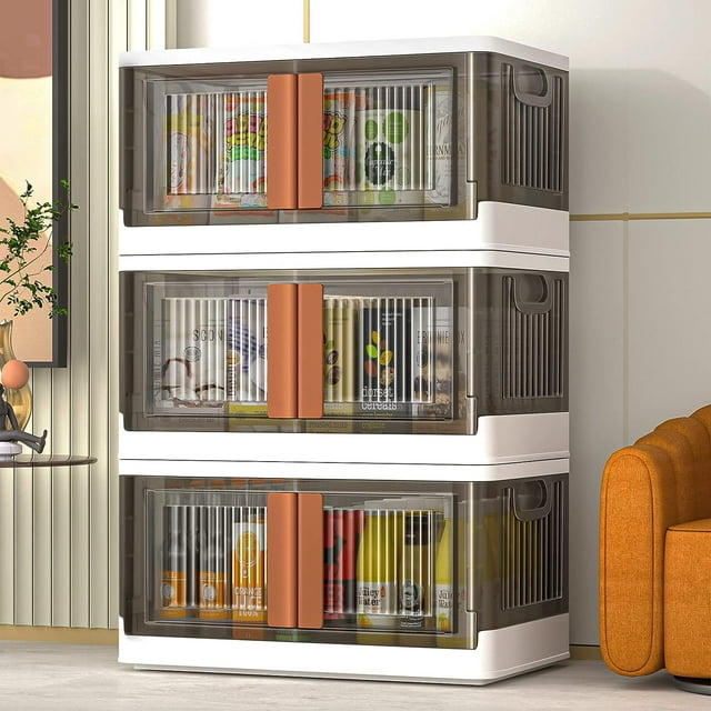 Fiuion 19Gal Stackable Storage Bins with Lids, Collapsible, Clear Black