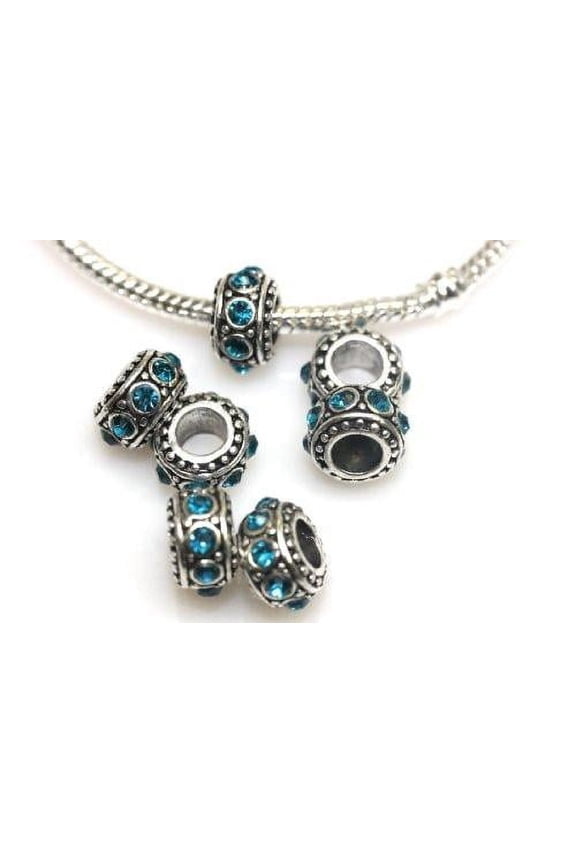 Five (5)December Birthstone  Rhinestone Charms Spacer Beads For Snake Chain Charm Bracelet
