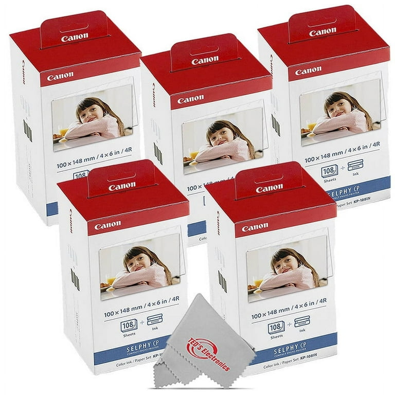 Five Canon KP-108IN Selphy Color Ink 4x6 Paper Set 3115B001 for