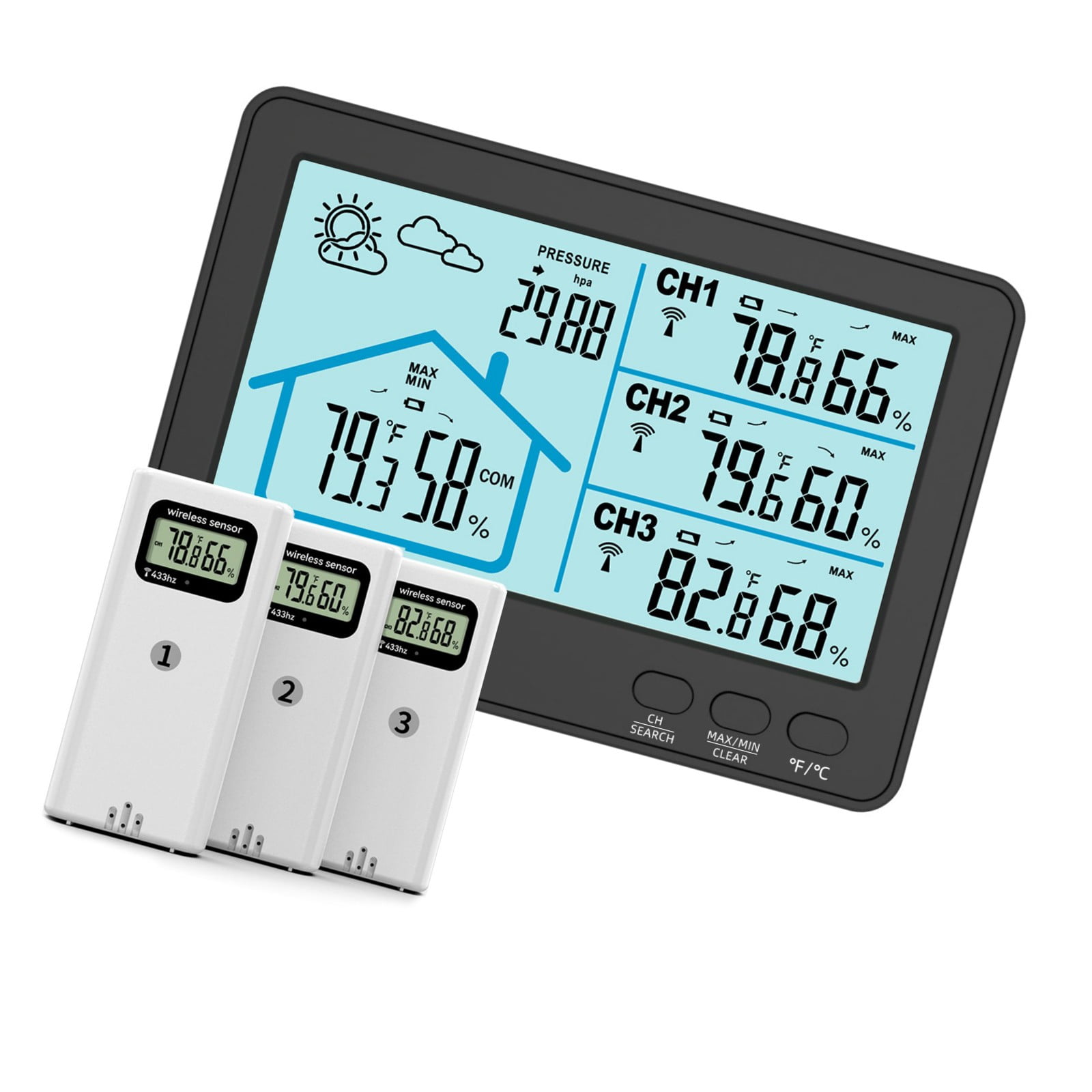 Five Color Display Radio Inside Thermograph Hygrometer With 100M Extent Transducer and Meteorological Station Features