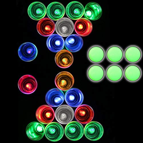 Glow in The Dark Beer Pong Set,Light up Beer Pong Cups for Indoor Outdoor  Nighttime Competitive Fun,22 Glowing Cups(11 Green &11 Blue), 6 Glowing  Balls, Waterproof- Party Game 