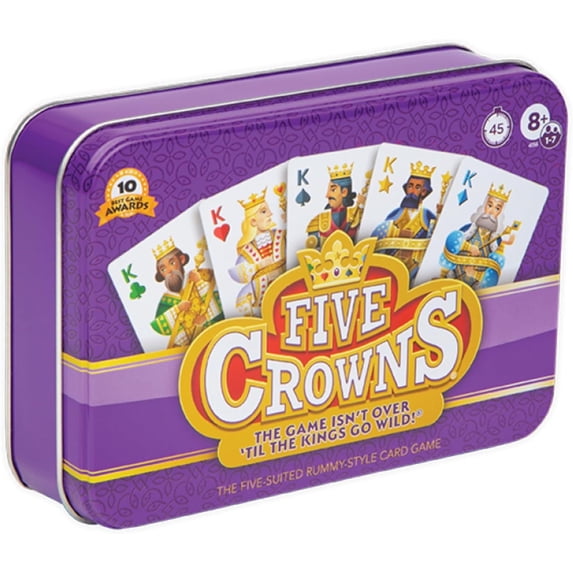 PlayMonster Five Crowns Collectible Tin – Card Game for Kids and Adults, Family Game Night, The Game isn’t Over Until the Kings Go Wild!, 5 Suited Rummy Style Card Game, 1-7 Players, Ages 8+