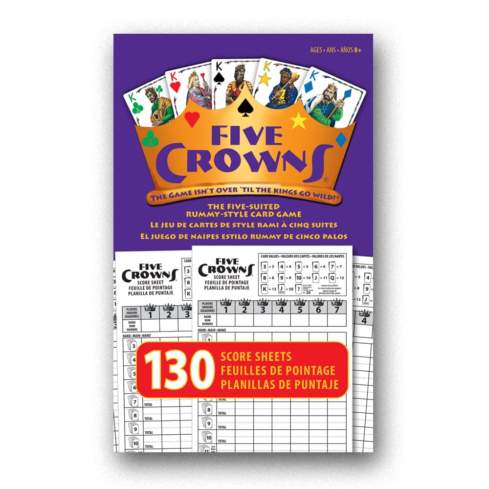 Five Crowns Scorepad 130 Score Sheets Double Sided Points Reference French English Spanish Track 7 Players at Once for Ages 8+