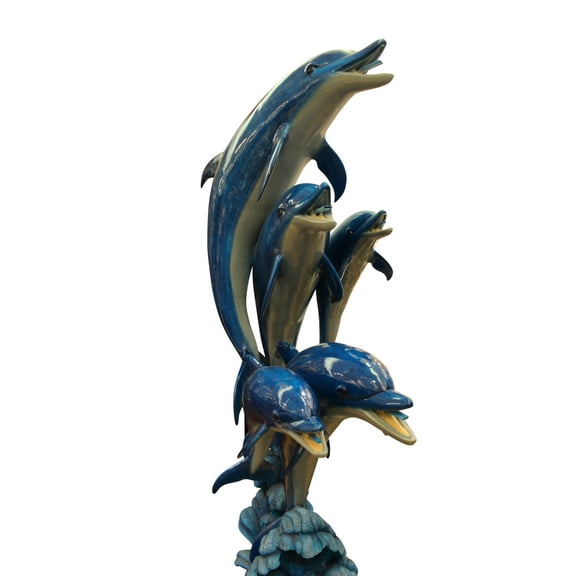 Five Dolphins On Wave Bronze Statue/Fountain - Size: 47"L x 27"W x 84"H.