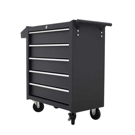 Five-Drawer Storage Wheeled Tool Box Car Heavy Duty Locking System Cart Black