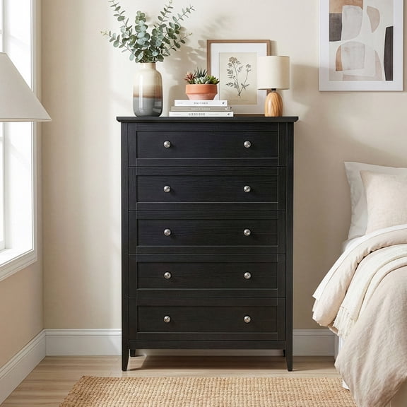 Five Drawers Cabinet, Double Handles P2 Particleboard + MDF Melamine 80*40*115cm Framed