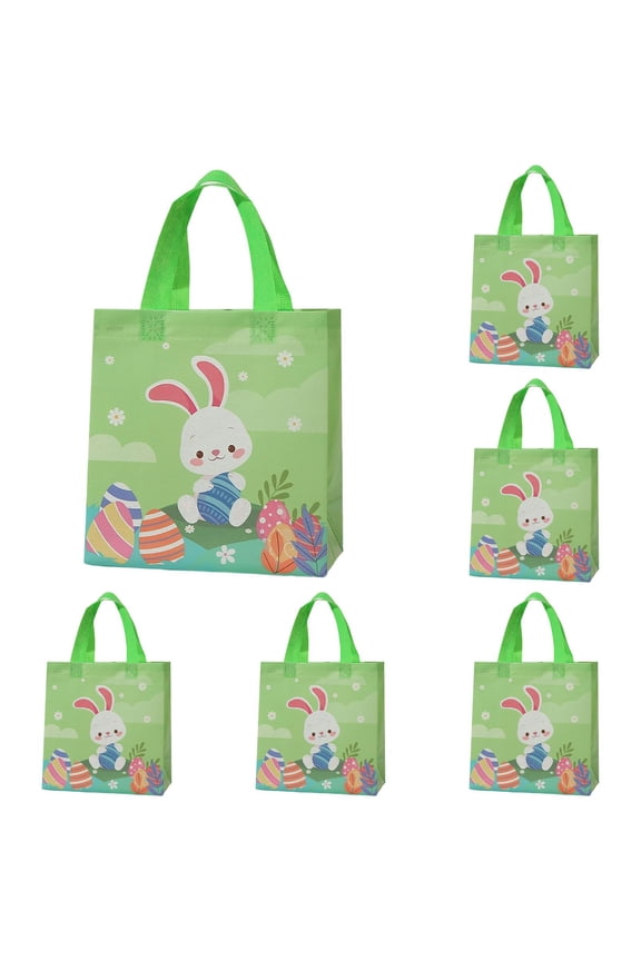 Five Easter Non-Woven tote Bags, 29*27*12Cm,Happy Easter Bunny Bags with Handles Disposable Non Woven Bags for Easter Takeout and Packaging