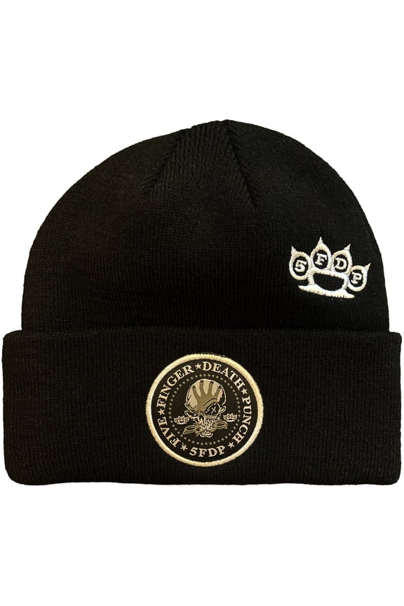Five Finger Death Punch - Embroidered 5FDP Logo & Patch - Acrylic Knit Hat - Black BN400FFD