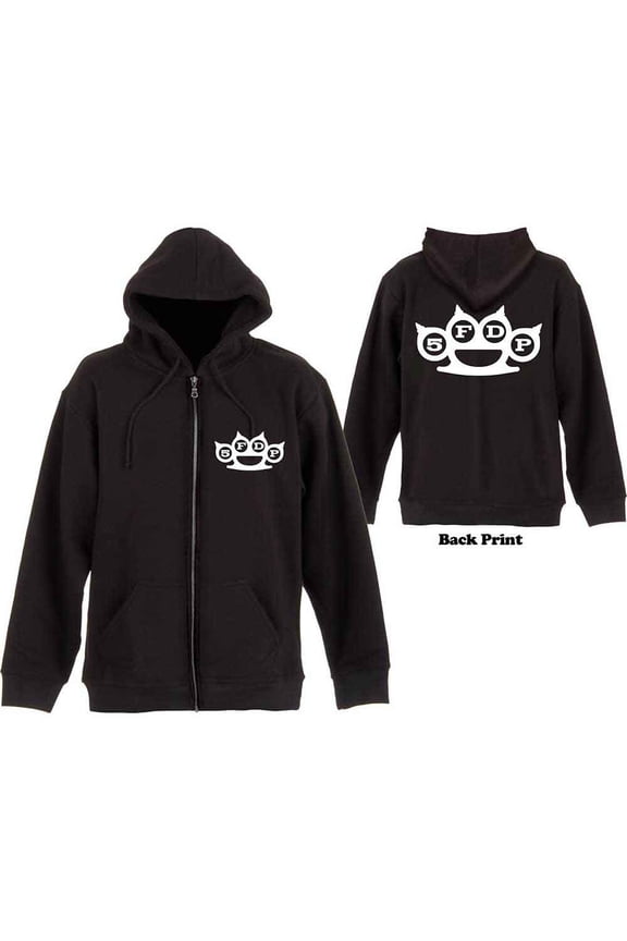 Five Finger Death Punch Unisex Zipped Hoodie Sweatshirt Knuckles (Back Print) (Large)