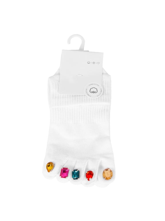 Five Fingers Socks Toe Ankle Socks Women Cotton Women's Socks with Rhinestone Decoration Five Finger Cotton Socks