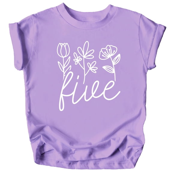 Five Floral 5th Birthday Shirt for Toddler Girls Fifth Birthday Outfit Purple Shirt 4T