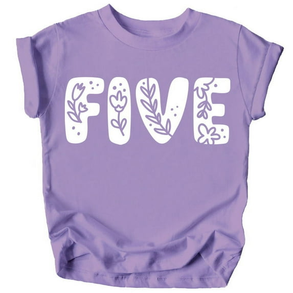 Five Floral Numbers Ages 1-7 Girl's 5th Birthday Shirt Purple Shirt 5-6