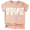 thumbnail image 1 of Five Floral Numbers Ages 1-7 Girl's 5th Birthday Shirt White on Peach Shirt 5-6, 1 of 2