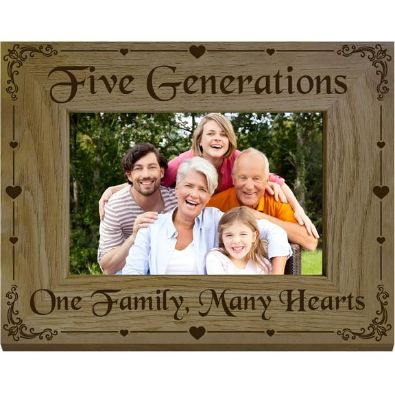 Five Generations Picture Frame Wood oto Frame Holds Display Pictures 4x6 Wall Mounting Printing Poster Frame Stand for Wall Gallery Tabletop Decor 6 x 8Inch-One Family Many Hearts
