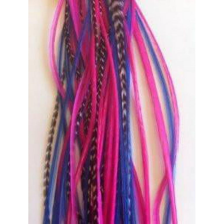 Five Genuine 7-11 Beautiful Long Thin Royal Blue & Hot Pink with  Grizzly Feathers for Hair Extension! 