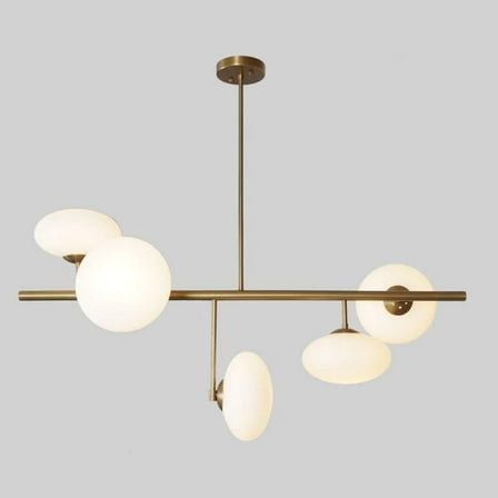 Five Globe Mid Century Modern Sputnik Chandelier – Handcrafted Brass Frame Glass Globe Design Pendant Light Fixture