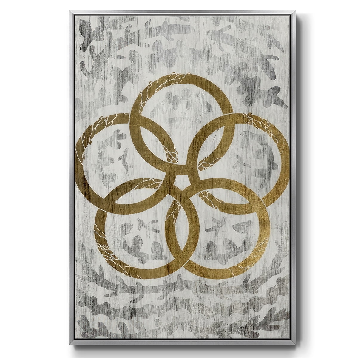 Five Golden Rings - Gold Leaf Holiday - Framed Gallery Wrapped Holiday Canvas - 17 x 25 - Silver Frame