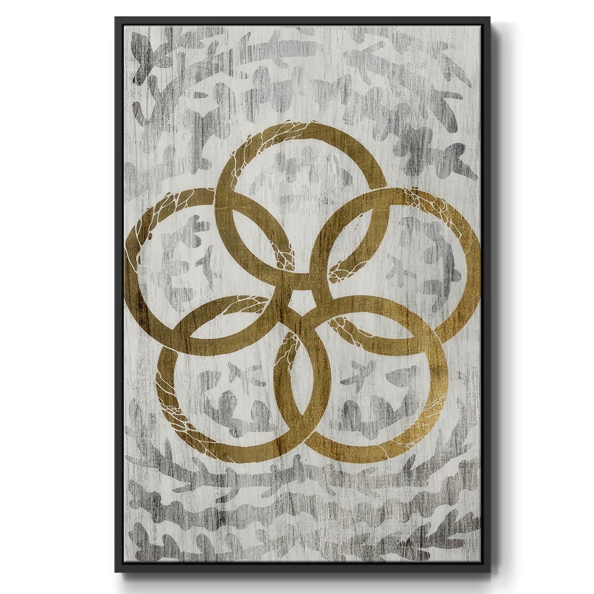 Five Golden Rings - Gold Leaf Holiday - Framed Gallery Wrapped Holiday Canvas - 27 x 41 - Black Frame