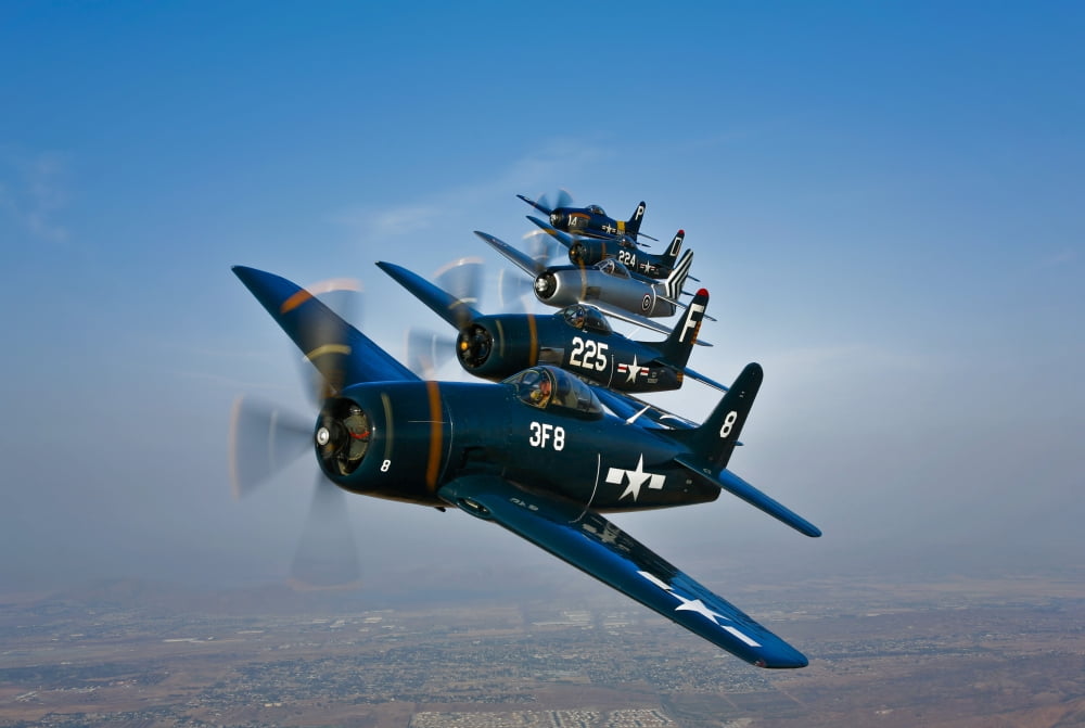 Five Grumman F8F Bearcats in formation Canvas Art - Scott GermainStocktrek Images (18 x 12)
