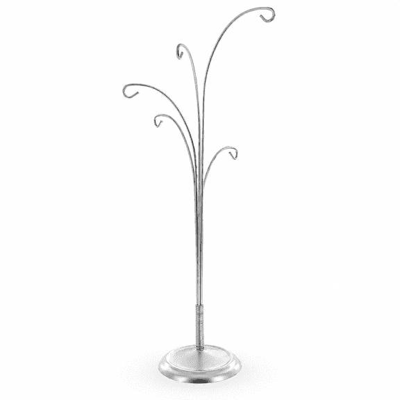 5-Arm Scroll Tree Branches Silver Metal Ornament Display Stand 14.5 Inches (Poland)