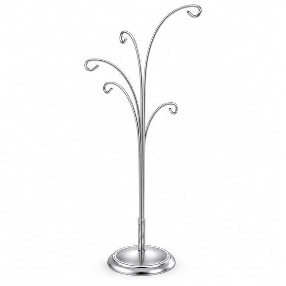 5-Arm Scroll Tree Branches Silver Metal Ornament Display Stand 14.5 Inches