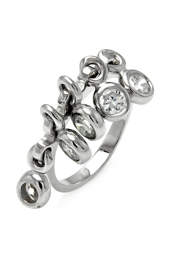Five Hanging Bezel Set Cubic Zirconia Ring Rhodium Plated Sterling Silver Size 5