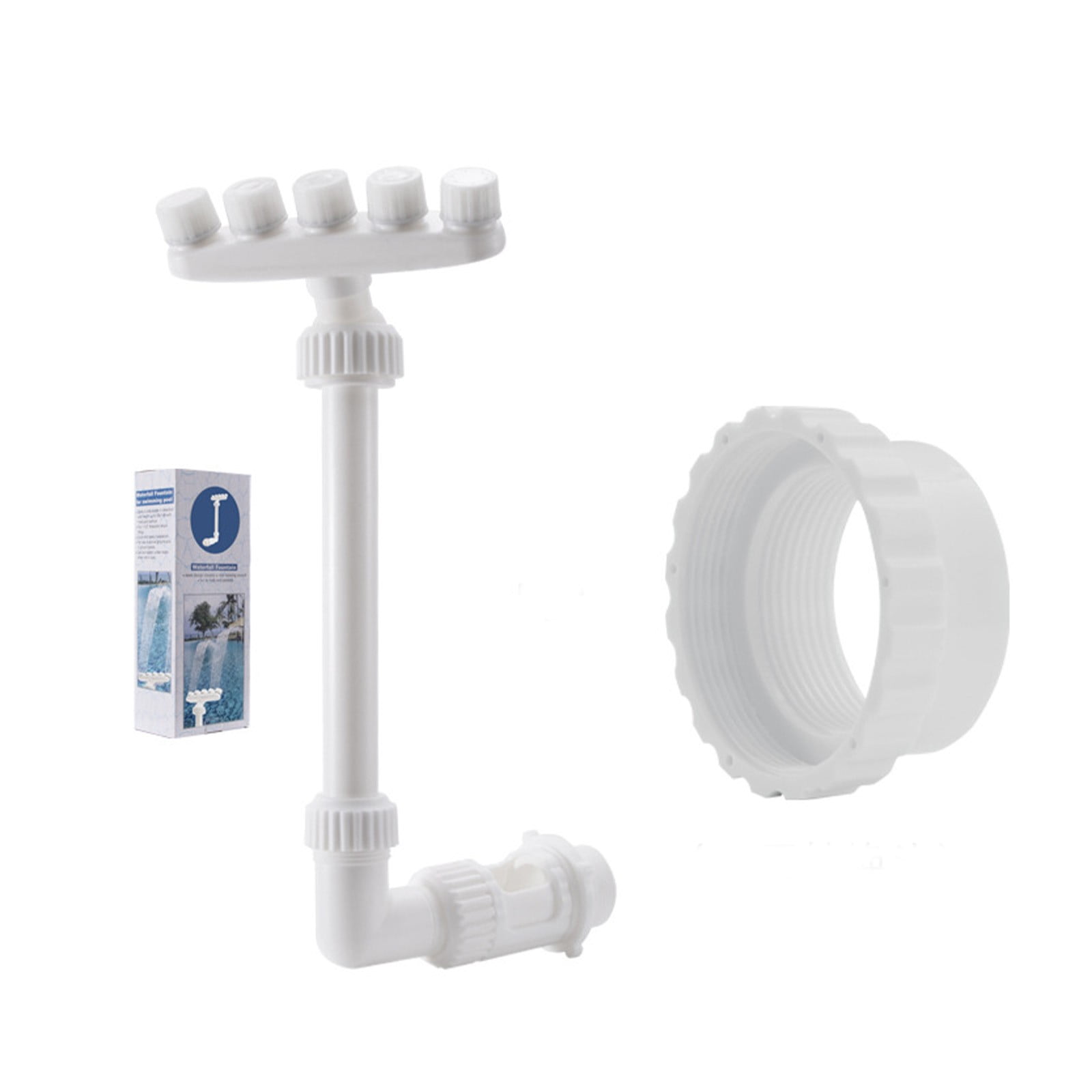 Five Head Swimming Pool Water Fountain Sprinkler, Adjustable Pool Waterfall Spray for Above Ground Pool, Pool Accessories for Fish Pond Garden Backyard Cooling(Double layer adapter)