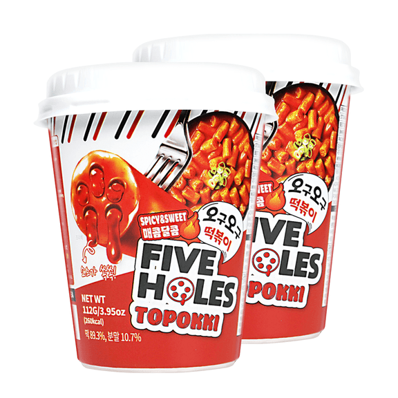 Five Holes Topokki Sweet & Spicy Flavor, Instant Korean Rice Cakes, 3.95oz (Pack of 2)