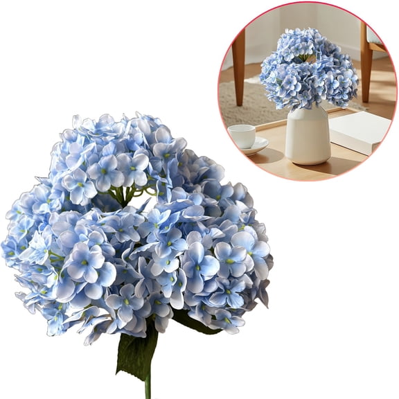 Five Hydrangea Artificial Flowers, Faux Hydrangea Flowers, Faux Floral Arrangements, Real Touch Hydrangea, Centerpieces Decoration for Table, Hyper Realistic Artificial Flowers 19.6 in,Blue