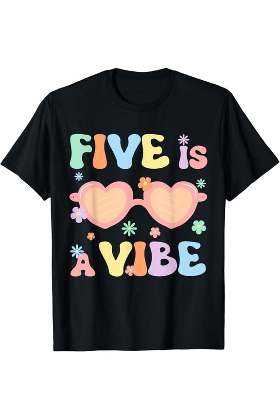 Five Is A Vibe 5 Year Old Boys Girls 5Th Birthday Groovy T-Shirt, Full Size S-5XL