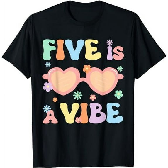 Five Is A Vibe 5 Year Old Boys Girls 5th Birthday Groovy T-Shirt