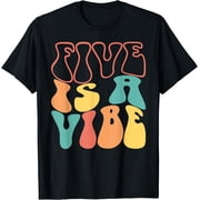 Five Is A Vibe 5 Years Old Boys Girls Groovy T-Shirt