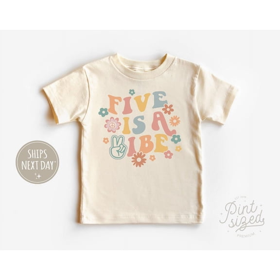 Five Is A Vibe Kids Shirt - Retro Rainbow Birthday Tee - Fifth Birthday Natural Kids Shirt, New Born, Baby Shower Gift, New Parents Gift