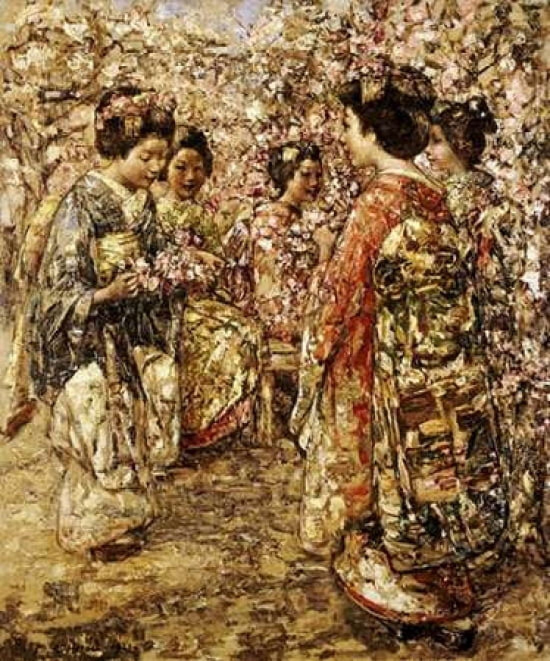 Five Japanese Girls Among Blossoming Trees Canvas Art - Edward Atkinson Hornel (20 x 24)