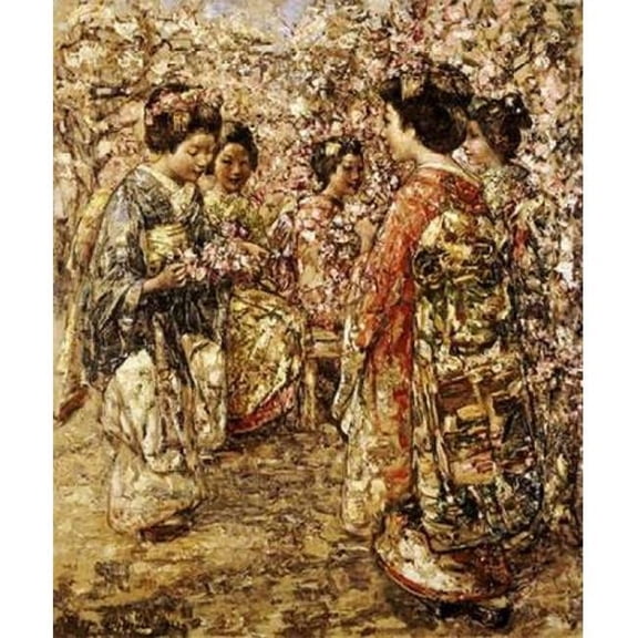 Five Japanese Girls Among Blossoming Trees Poster Print by Edward Atkinson Hornel - 10 x 12 - Small