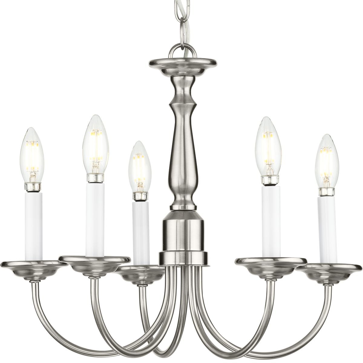 Five-Light Brushed Nickel White Candles Traditional Chandelier Light ...