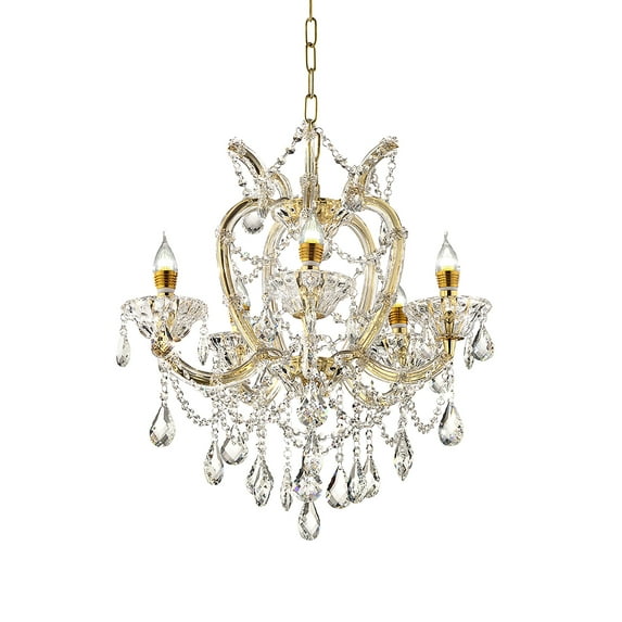 Five Light Glam Gold and Faux Crystal Chandelier
