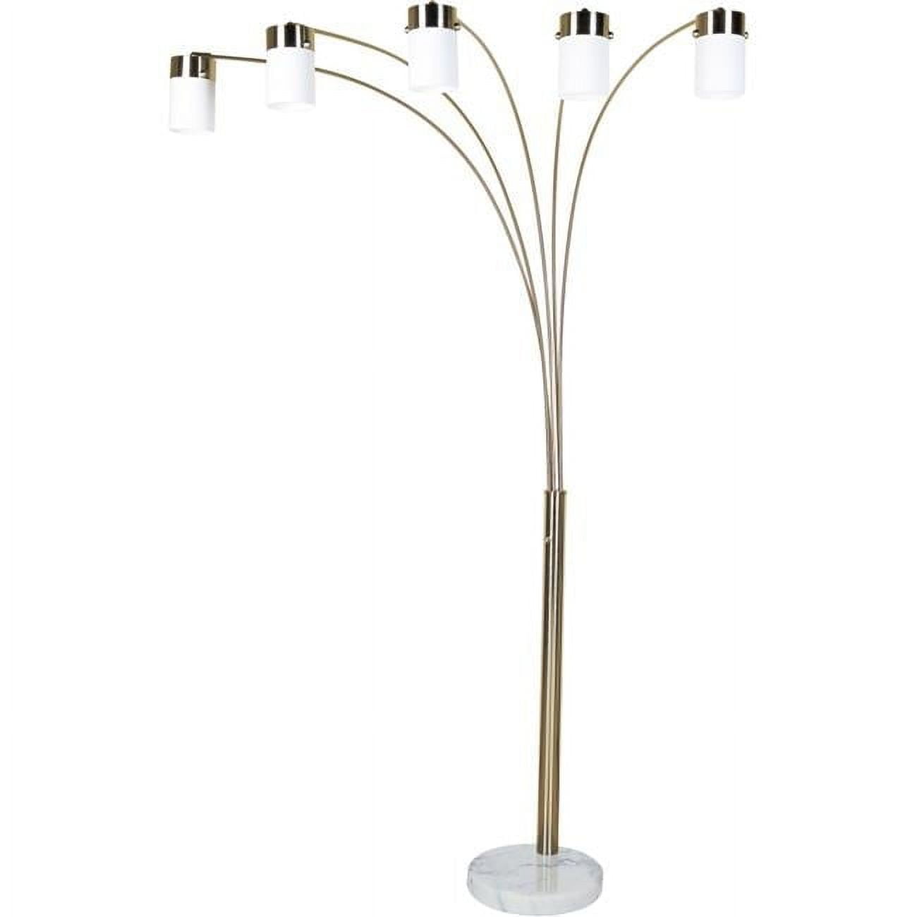 Five Light Gold Metal Floor Lamp, Nickel & White