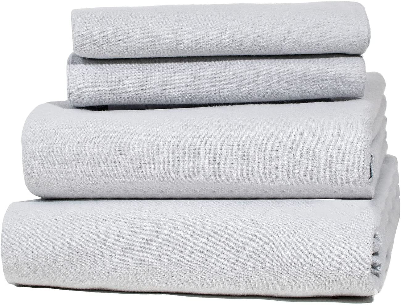 Five Looms 100 Cotton Cozy Flannel Bed Sheet Set, King (Gray, 4 Piece