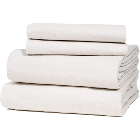 Five Looms 100% Cotton Cozy Flannel Bed Sheet Set, King (White Sand, 4 Piece)