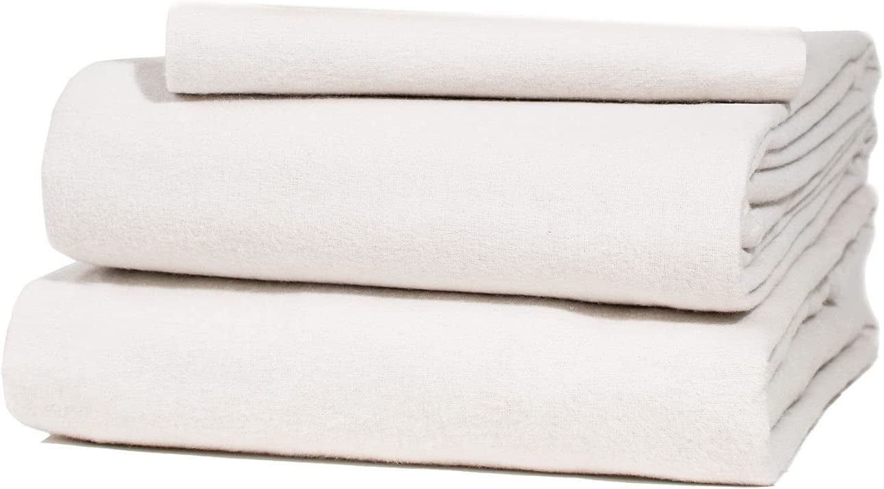Ivory Twin Cotton Flannel Sheet Set with Pillowcase