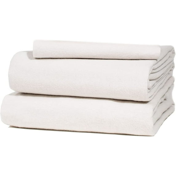 Five Looms 100% Cotton Cozy Flannel Bed Sheet Set, Twin (White Sand, 3 Piece)