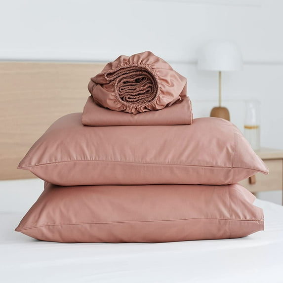 Five Looms Classic Cotton Percale Sheets Set, King (Clay, 3 Piece)