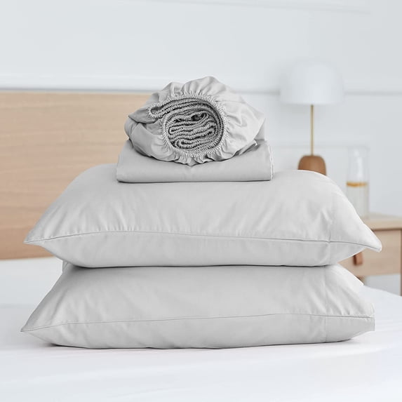 Five Looms Classic Cotton Percale Sheets Set, Queen (Gray, 4 Piece)