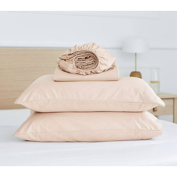Five Looms Everyday Cotton Percale Sheets Set, King (Blush, 3 Piece)