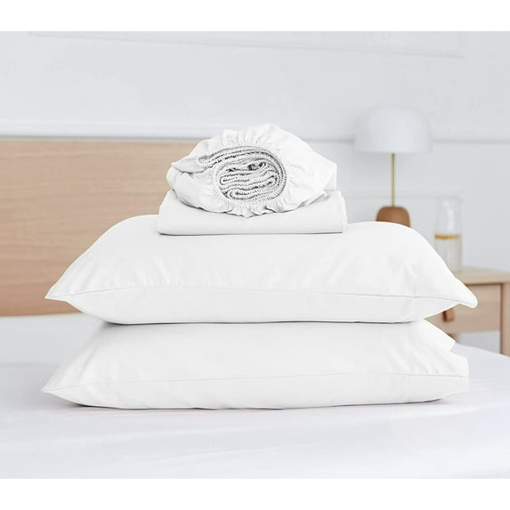 Five Looms Everyday Cotton Percale Sheets Set, King (White, 4 Piece)